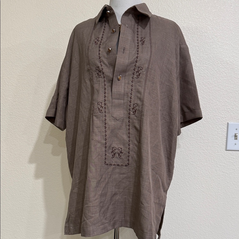 Men's Brown Embroidered Shirt EUC